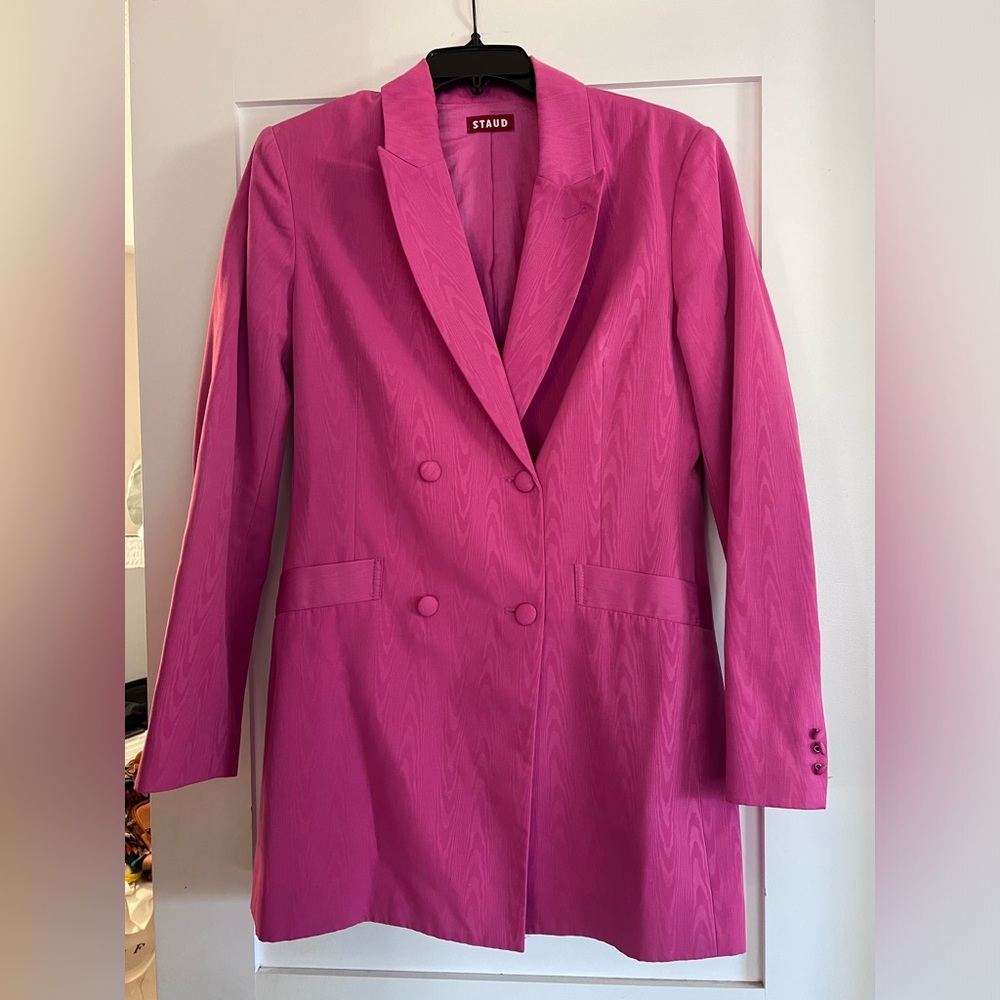 STAUD Pink Moire Mini Blazer Dress.